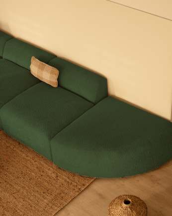 Divano a 4 moduli con curva bouclé in verde 410x110cm