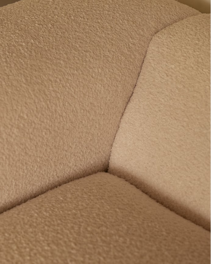 Divano curvo a 4 moduli con chaise longue in bouclé colore beige 410x172cm