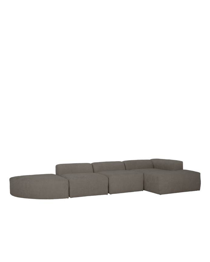 Divano curvo a 4 moduli con chaise longue in bouclé di colore grigio scuro 410x172cm