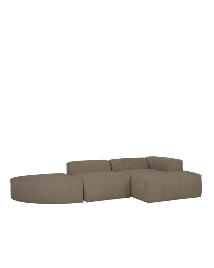 Divano curvo a 3 moduli con chaise longue in bouclé colore marrone 320x172cm