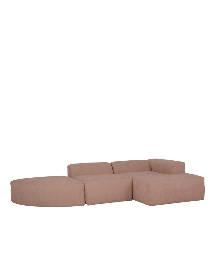 Divano curvo a 3 moduli con chaise longue in bouclé rosa 320x172cm