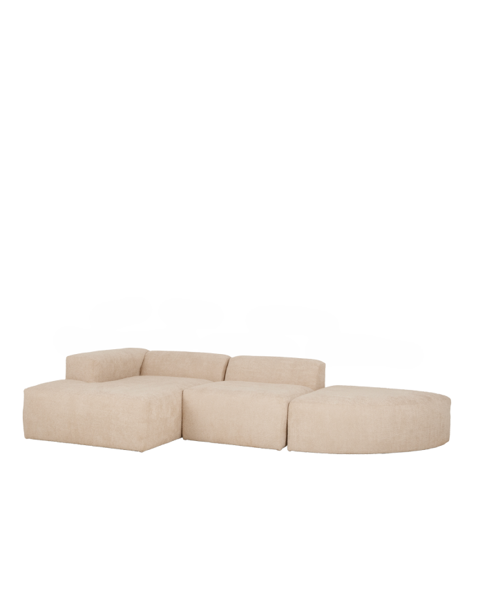 Divano curvo a 3 moduli con chaise longue in bouclé colore beige 320x172cm