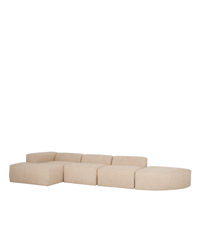 Divano curvo a 4 moduli con chaise longue in bouclé beige 410x172cm