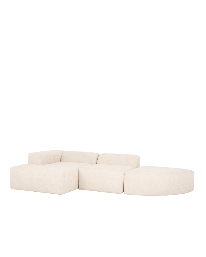 Divano curvo a 3 moduli con chaise longue in bouclé bianco 320x172cm