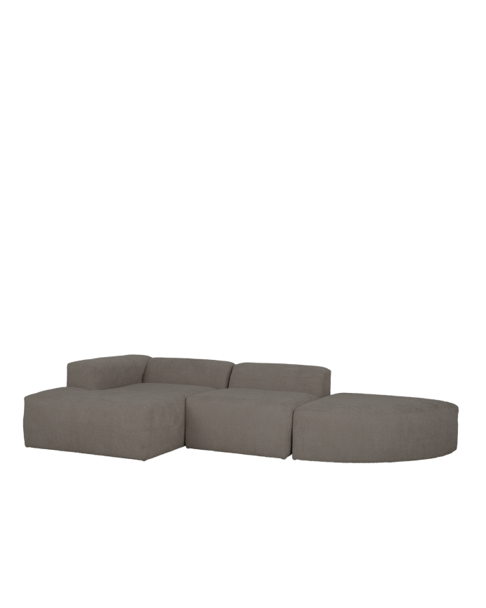 Divano curvo di 3 moduli con chaise longue in bouclé di colore grigio scuro 320x172cm