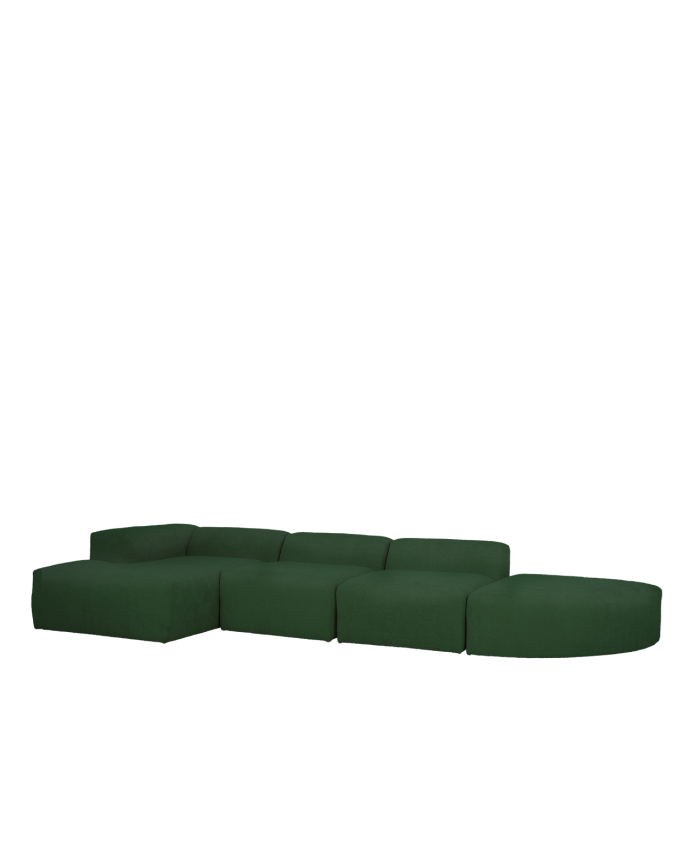 Divano curvo a 4 moduli con chaise longue in bouclé verde 410x172cm