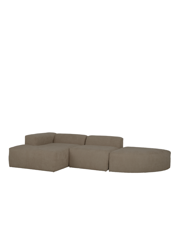 Divano curvo a 3 moduli con chaise longue in bouclé marrone 320x172cm