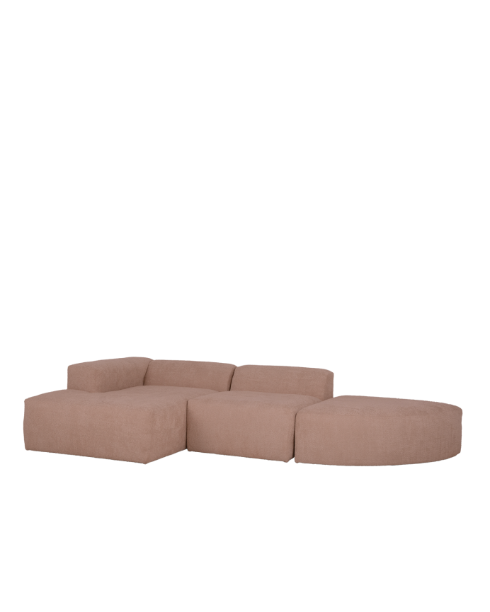 Divano curvo a 3 moduli con chaise longue in bouclé rosa 320x172cm