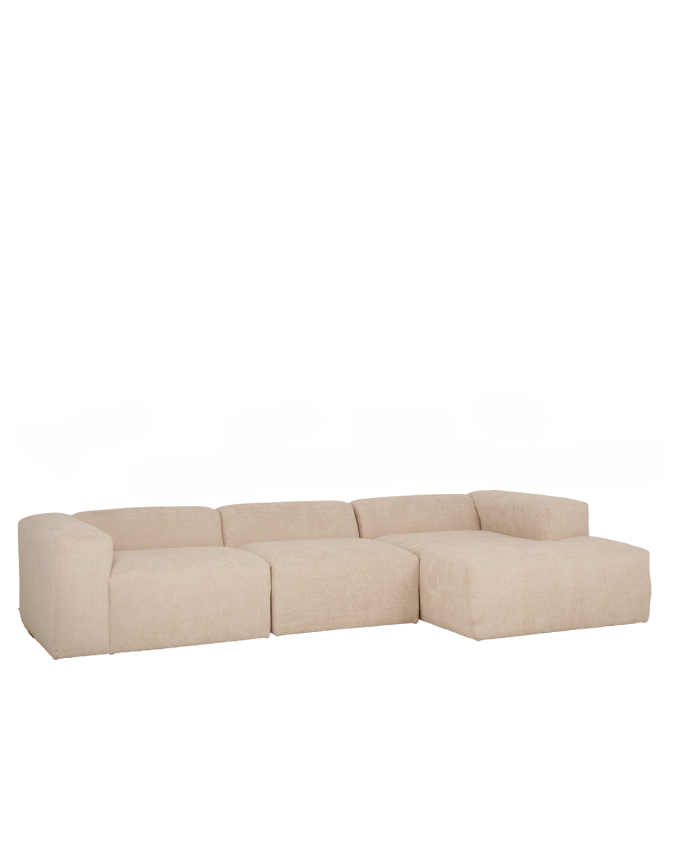 Divano a 3 moduli con chaise longue in bouclé color beige 330x172cm