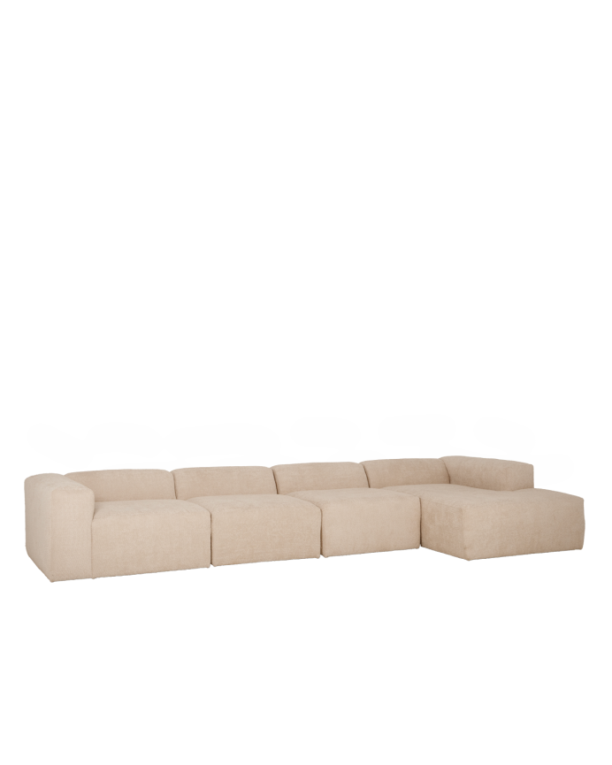 Divano a 4 moduli con chaise longue in bouclé beige 420x172cm