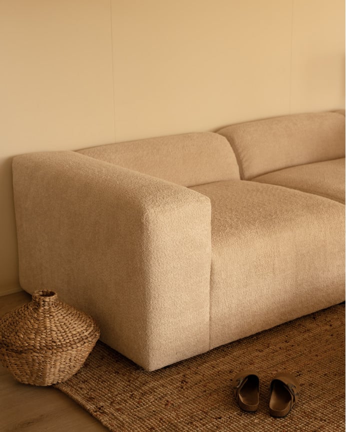 Divano a 4 moduli con chaise longue in bouclé beige 420x172cm