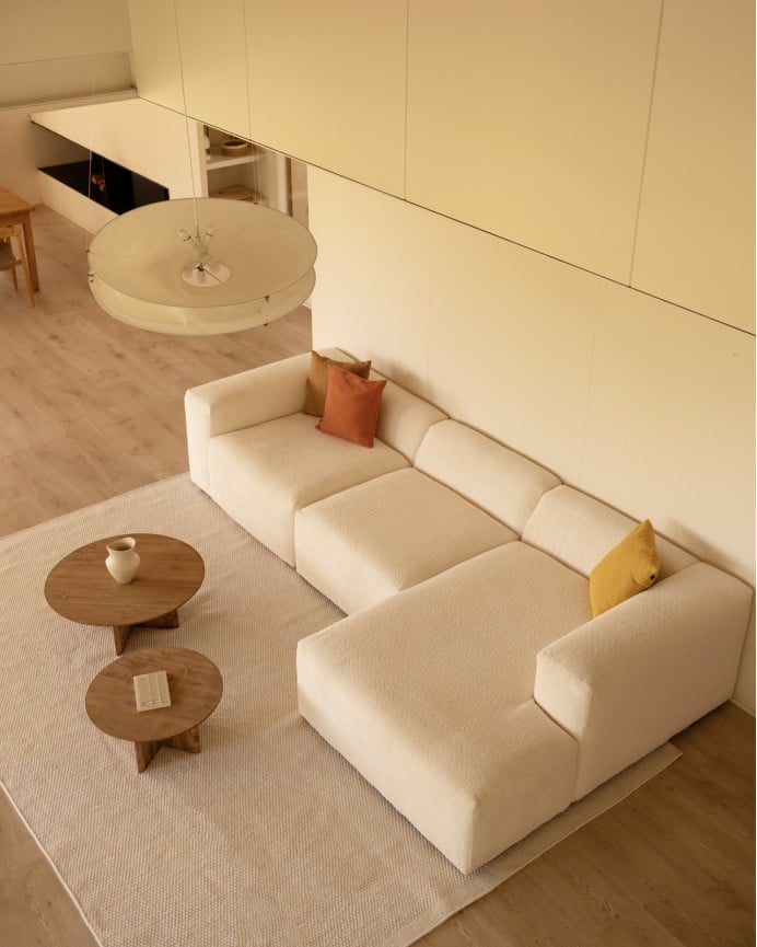 Divano a 3 moduli con chaise longue in bouclé bianco 330x172cm