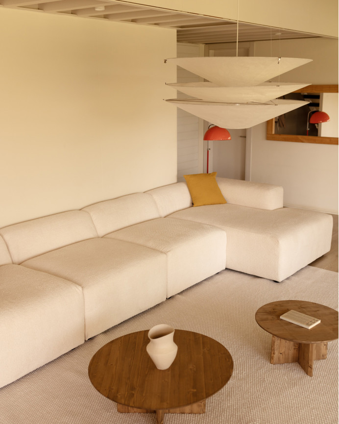 Divano a 4 moduli con chaise longue in bouclé bianco 420x172cm