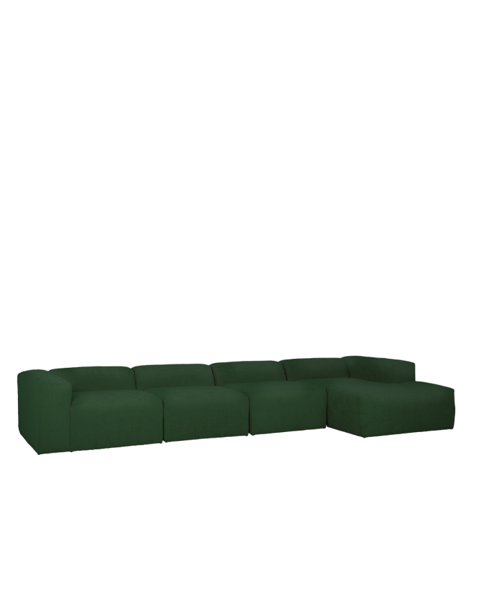 Divano a 4 moduli con chaise longue in bouclé verde 420x172cm