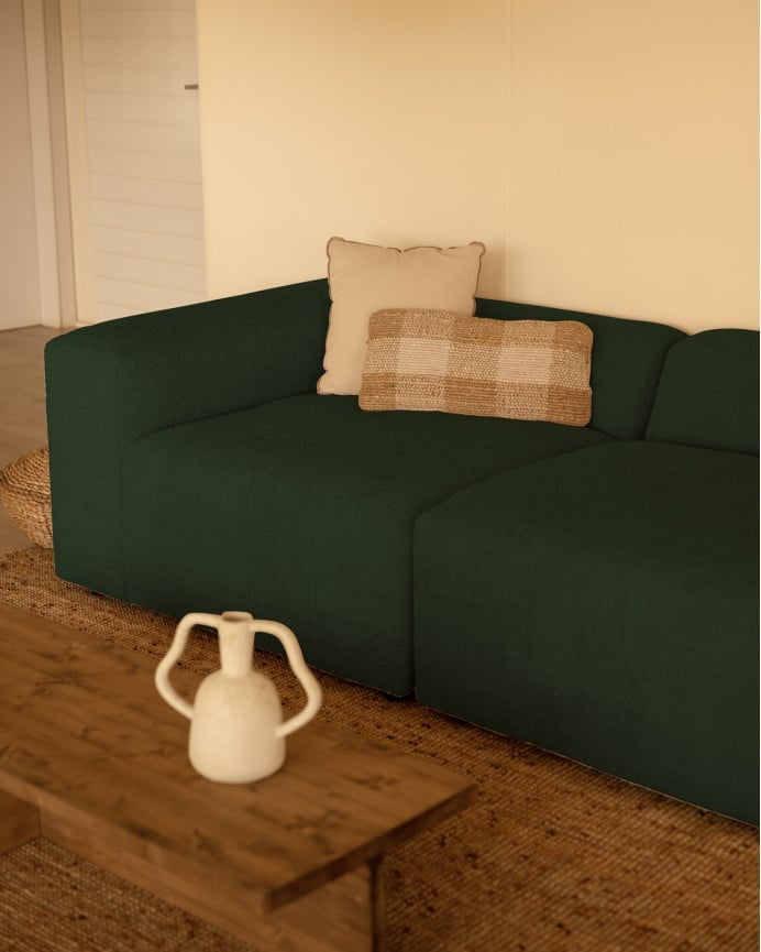 Divano a 4 moduli con chaise longue in bouclé verde 420x172cm