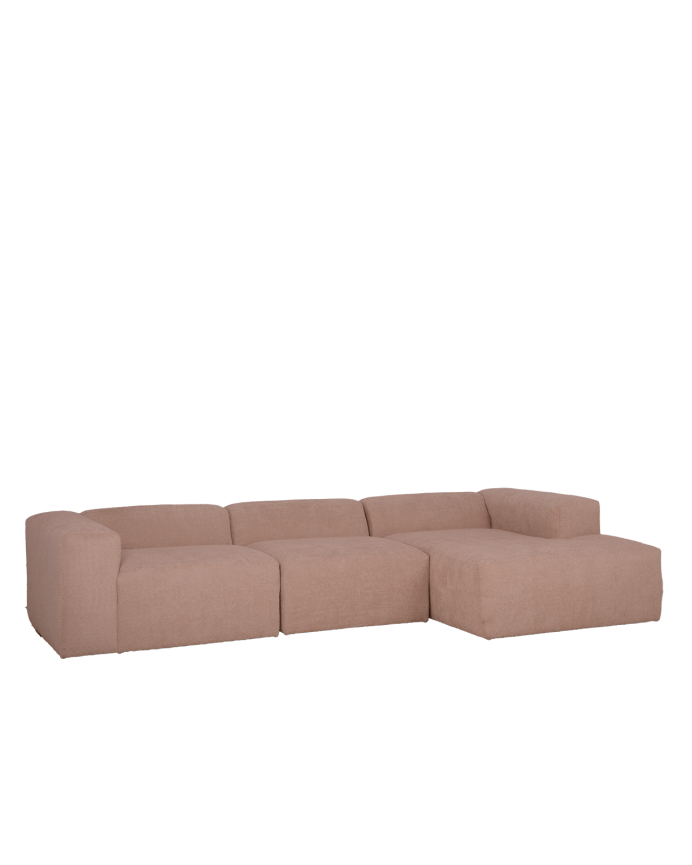 Divano a 3 moduli con chaise longue in bouclé rosa 330x172cm