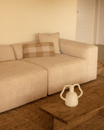 Divano a 4 moduli con chaise longue in bouclé color beige 420x172cm