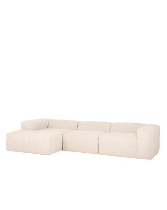 Divano a 3 moduli con chaise longue in bouclé bianco 330x172cm