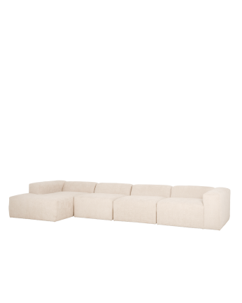 Divano a 4 moduli con chaise longue in bouclé bianco 420x172cm