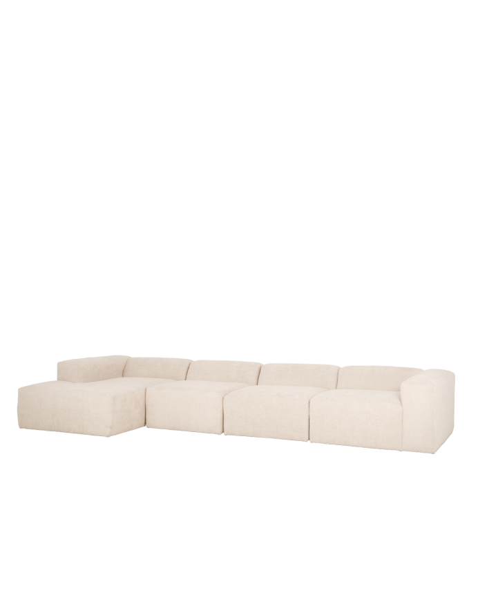 Divano a 4 moduli con chaise longue in bouclé bianco 420x172cm