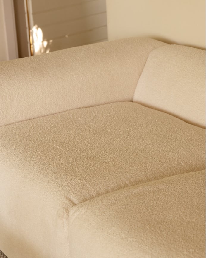 Divano a 4 moduli con chaise longue in bouclé bianco 420x172cm