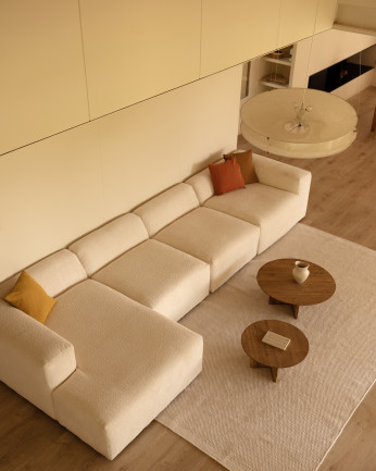 Divano a 4 moduli con chaise longue in bouclé bianco 420x172cm