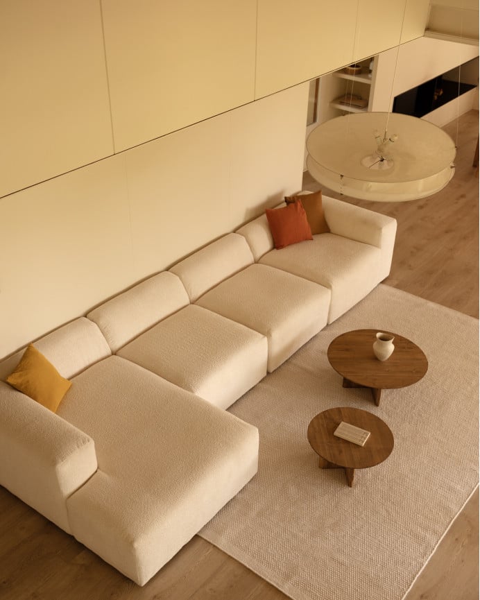 Divano a 4 moduli con chaise longue in bouclé bianco 420x172cm