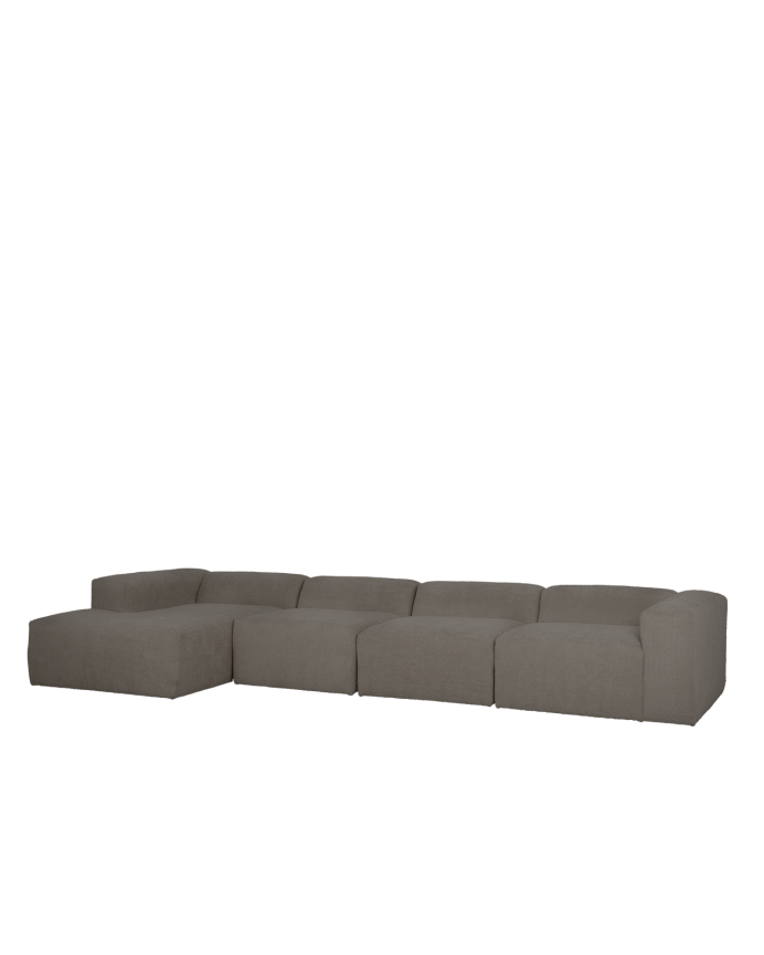 Divano a 4 moduli con chaise longue in bouclé di colore grigio scuro 420x172cm