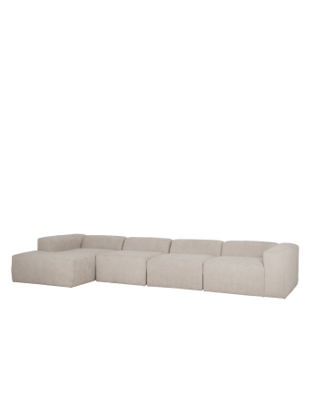 Divano a 4 moduli con chaise longue in bouclé di colore grigio chiaro 420x172cm