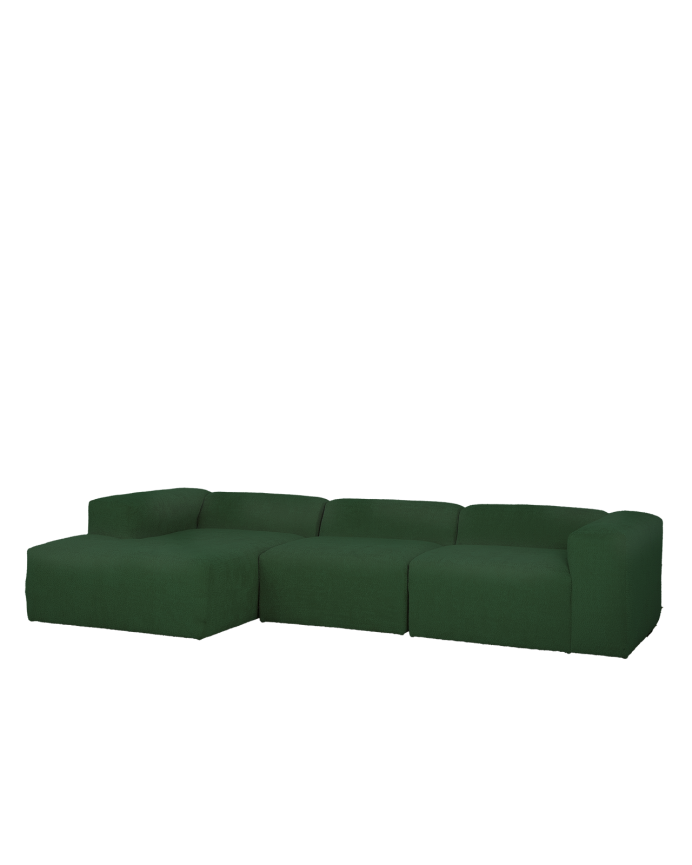 Divano a 3 moduli con chaise longue in bouclé verde 330x172cm