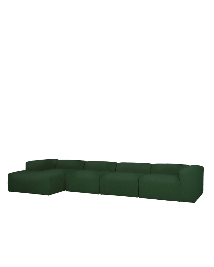 Divano a 4 moduli con chaise longue in bouclé colore verde 420x172cm