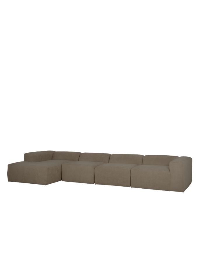 Divano a 4 moduli con chaise longue in bouclé marrone 420x172cm