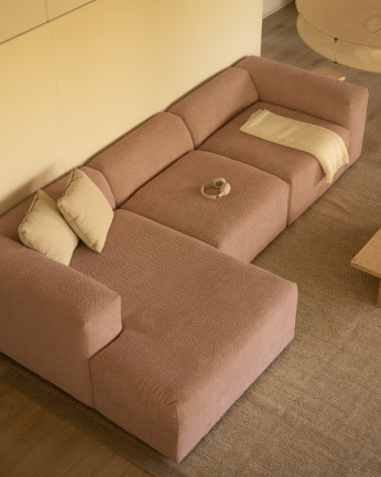 Divano a 3 moduli con chaise longue in bouclé rosa 330x172cm