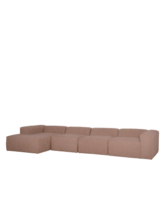 Divano a 4 moduli con chaise longue in bouclé rosa 420x172cm