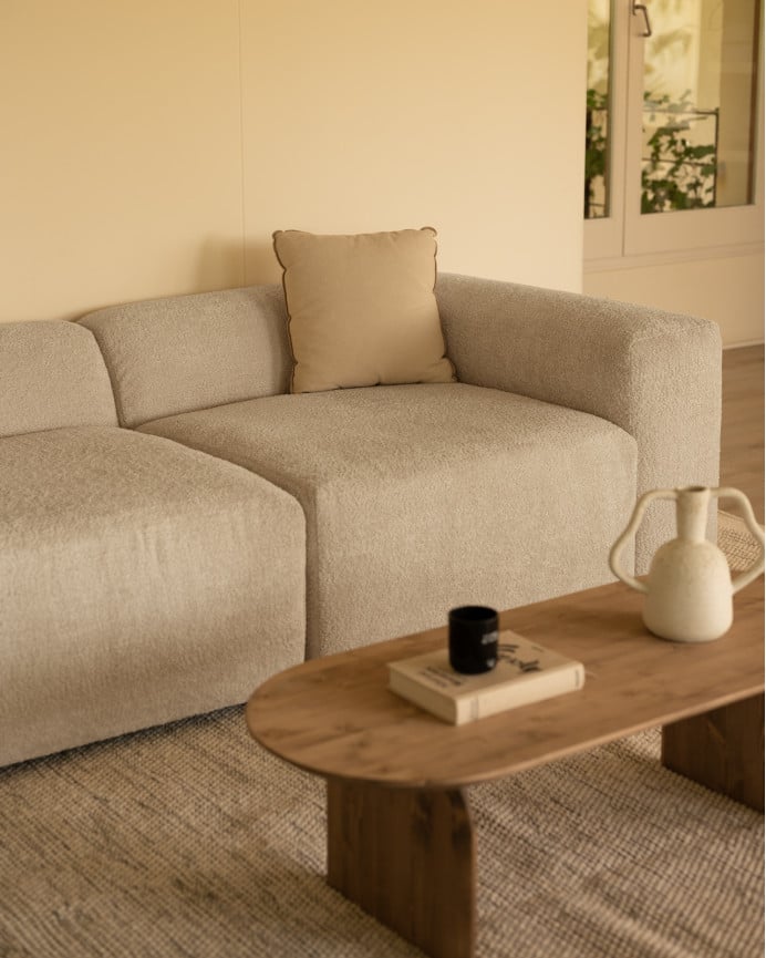 Divano a 4 moduli con curva di bouclé in grigio chiaro 410x110cm