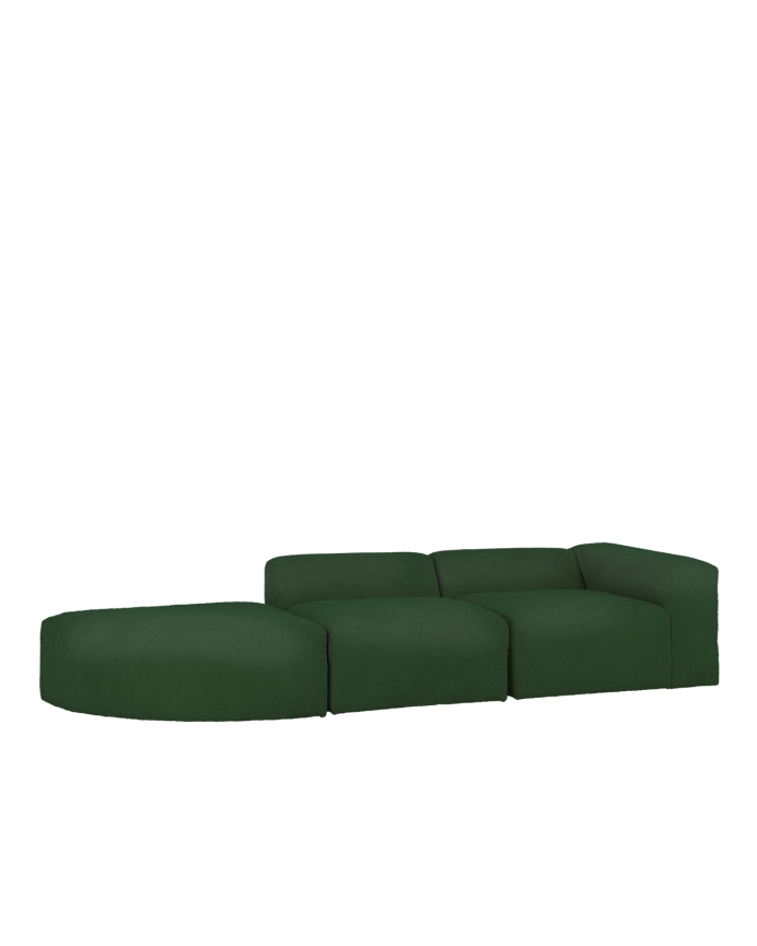 Divano a 3 moduli con curva in bouclé colore verde 320x110cm