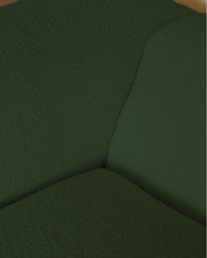 Divano a 3 moduli con curva in bouclé colore verde 320x110cm