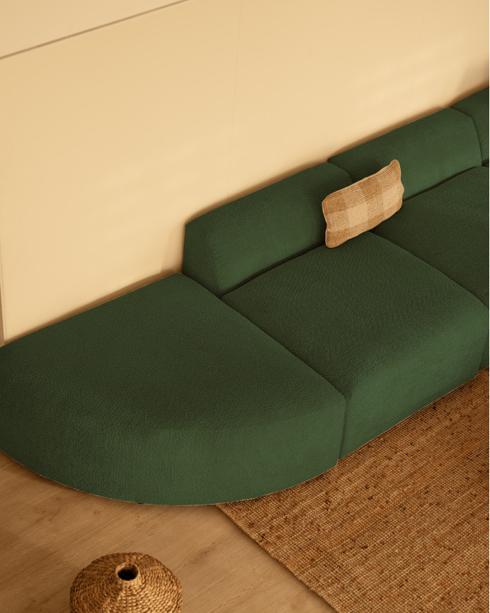 Divano a 4 moduli con curva in bouclé verde 410x110cm