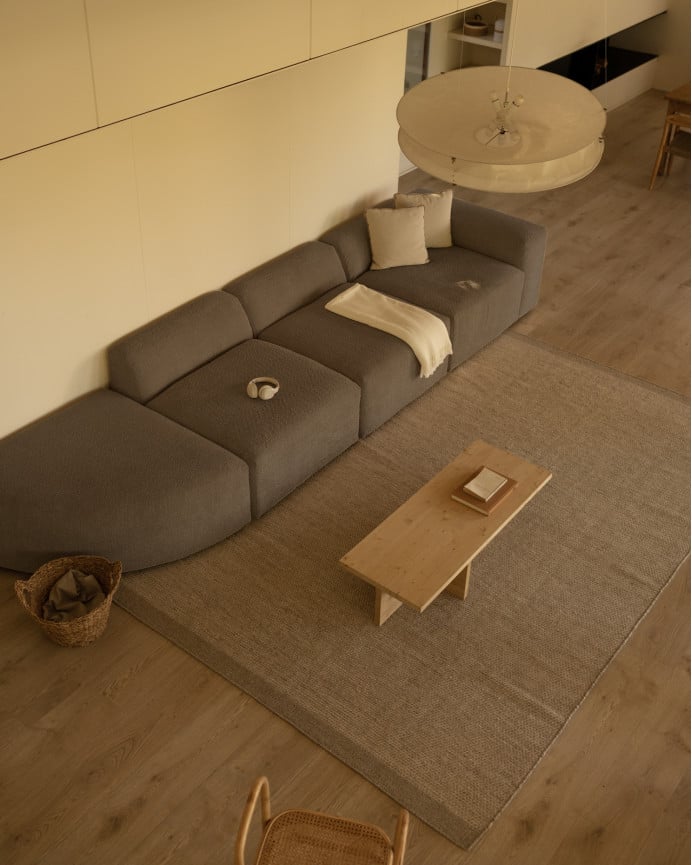 Divano a 4 moduli con curva bouclé marrone 410x110cm