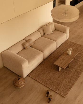 Divano a 3 moduli in bouclé colore beige 330x110cm