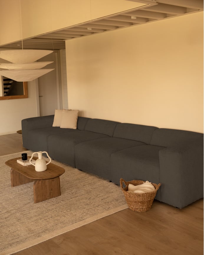 Divano a 4 moduli in bouclé di colore grigio scuro 420x110cm