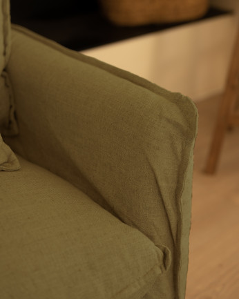 Divano con chaise longue in cotone e lino sfoderabile colore verde varie misure