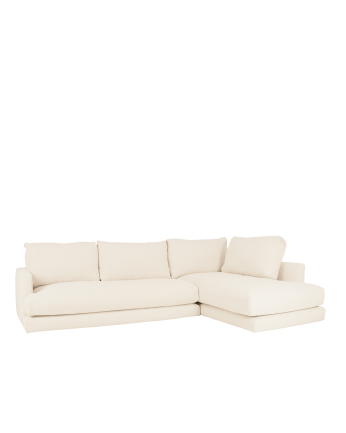 Divano con chaise longue in tono bianco roto di diverse misure