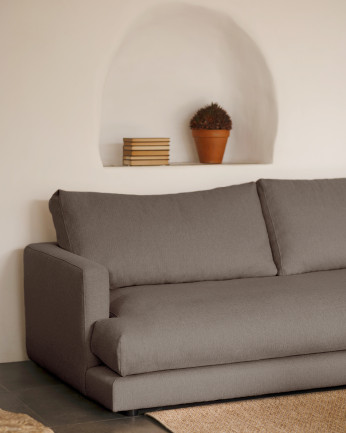 Divano con chaise longue in tonalità grigio scuro di diverse misure