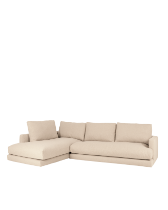 Divano con chaise longue in tono beige di diverse misure