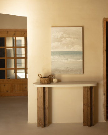 Quadro beige e blu decorativo su tela di cotone con telaio in legno dipinto a mano con pittura ad olio di varie misure