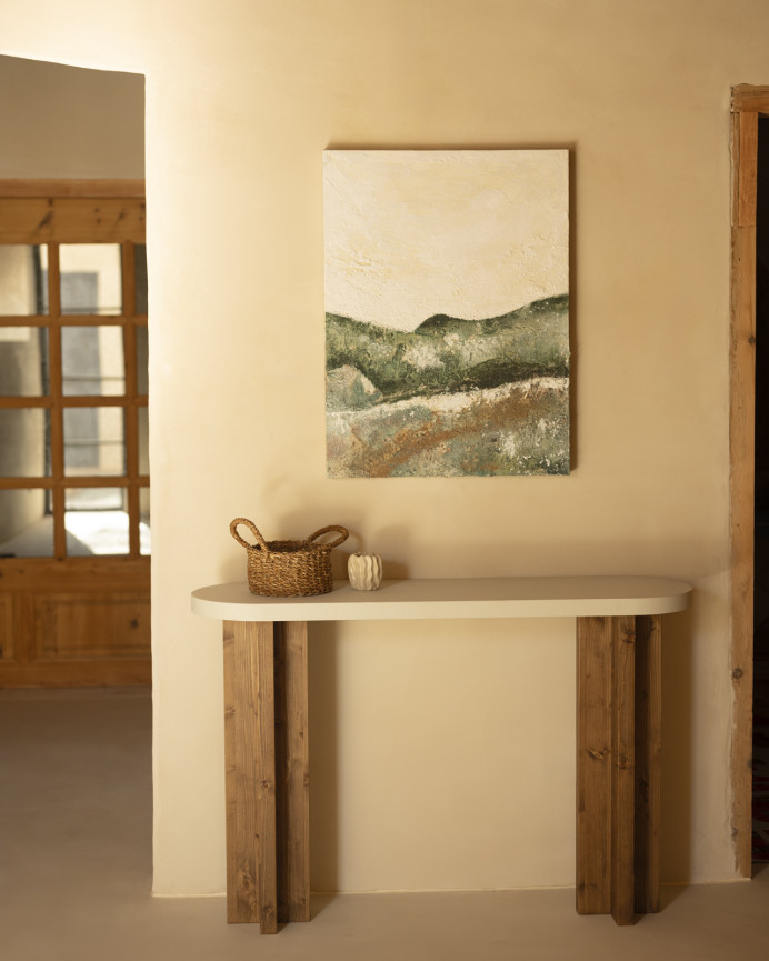 Quadro beige e verde decorativo su tela di cotone con telaio in legno dipinto a mano con pittura ad olio di varie misure