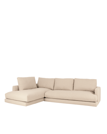 Divano con chaise longue in tono beige di diverse misure