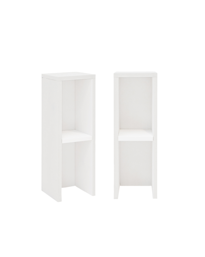 Pack di 2 comodini / tavolino basso in legno massello in tono bianco 60x20cm