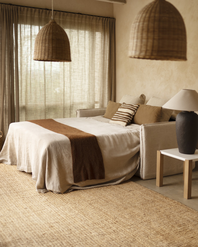 Divano letto in cotone e lino sfoderabile tonalità beige di 185x95cm